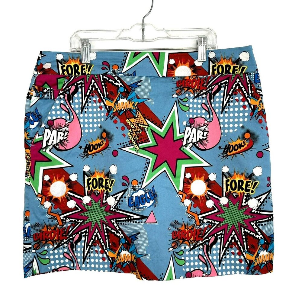 Royal & Awesome Golf Skirt Womens Size 10 Skort Loud Fore Par Cartoon Print